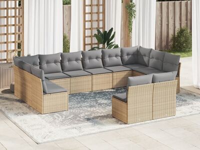 vidaXL 12-osaline aiadiivani komplekt patjadega, beež, polürotang