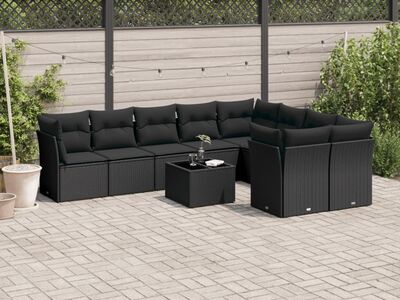 vidaXL 10-osaline aiadiivani komplekt patjadega, must, polürotang