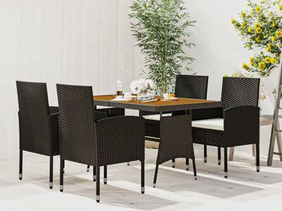 vidaXL 5-osaline aiamööblikomplekt, polürotang, must
