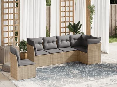 vidaXL 6-osaline aiadiivani komplekt patjadega, beež, polürotang