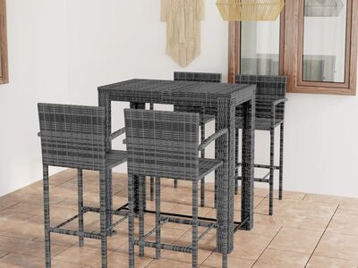 vidaXL 5-osaline aiabaari komplekt käetugedega, polürotang, hall