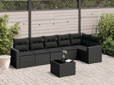 vidaXL 7-osaline aiadiivani komplekt patjadega, must, polürotang