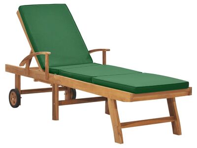 vidaXL päevitustool istmepadjaga, tiikpuu, roheline