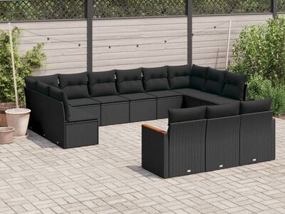vidaXL 13-osaline aiadiivani komplekt patjadega, must, polürotang