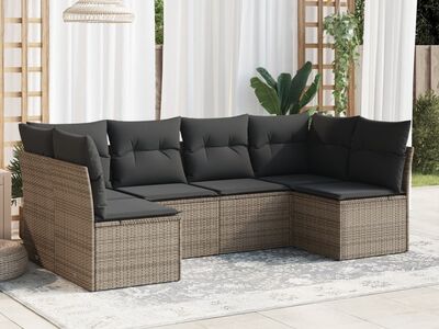 vidaXL 6-osaline aiadiivani komplekt patjadega, hall, polürotang