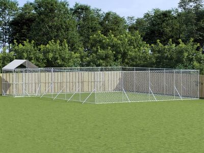 vidaXL katusega koeraaedik, hõbedane, 10x8x2,5 m, tsingitud teras