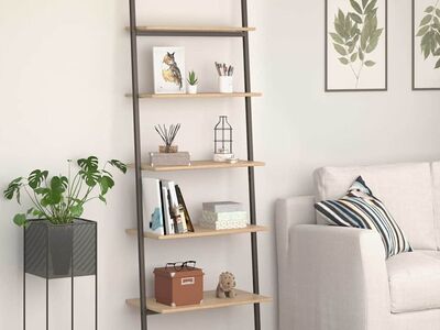 vidaXL 5 riiuliga redelriiul, helepruun ja must, 64 x 34 x 185,5 cm