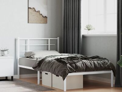 vidaXL metallist voodiraam peatsiga, valge, 107x203 cm
