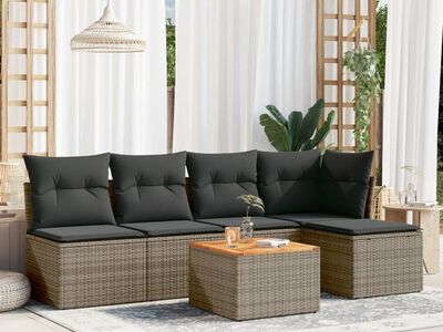 vidaXL 6-osaline aiadiivani komplekt patjadega, hall, polürotang