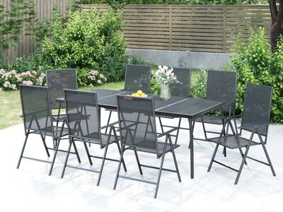 vidaXL 9-osaline aia söögimööbli komplekt, antratsiithall, teras