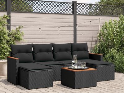 vidaXL 7-osaline aiadiivani komplekt patjadega, must, polürotang