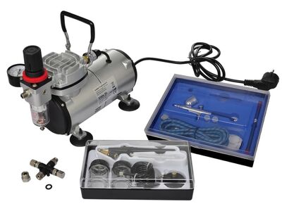 Aerograafi kompressori komplekt kahe pihustiga