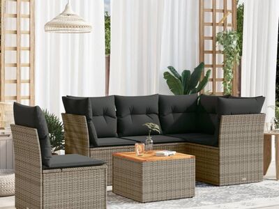 vidaXL 6-osaline aiadiivani komplekt patjadega, hall, polürotang