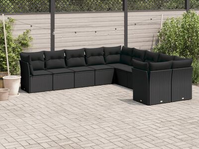 vidaXL 10-osaline aiadiivani komplekt patjadega, must, polürotang