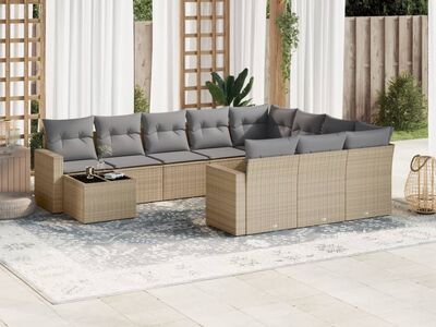 vidaXL 11-osaline aiadiivani komplekt patjadega, beež, polürotang