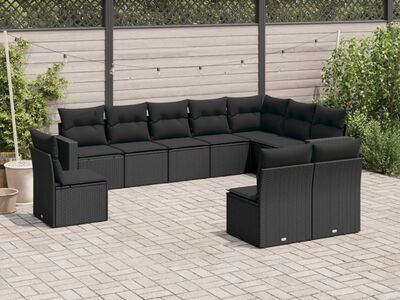vidaXL 10-osaline aiadiivani komplekt patjadega, must, polürotang