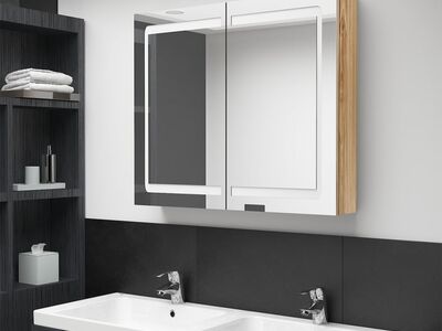 vidaXL LED vannitoa peegelkapp, tamm, 80 x 12 x 68 cm