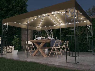 vidaXL varjualune topeltkatuse, LED-nöörvalgustiga 3x4 m pruunikas