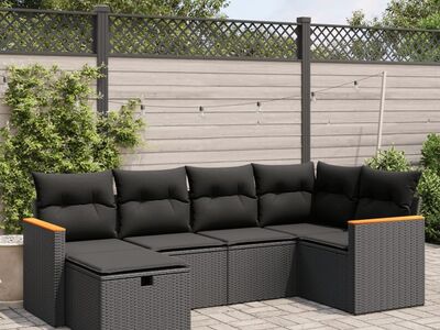 vidaXL 6-osaline aiadiivani komplekt patjadega, must, polürotang