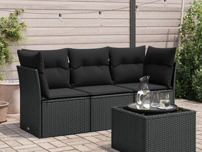 vidaXL 4-osaline aiadiivani komplekt patjadega, must, polürotang