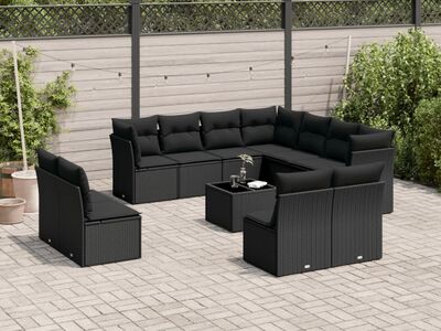 vidaXL 12-osaline aiadiivani komplekt patjadega, must, polürotang