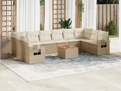 vidaXL 11-osaline aiadiivani komplekt patjadega, beež, polürotang