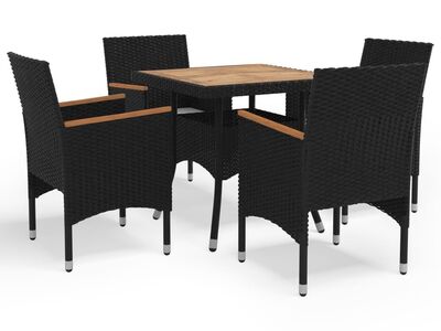 vidaXL 5-osaline aiamööblikomplekt, must, polürotang ja akaatsiapuit