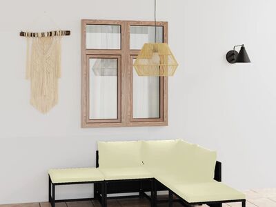 vidaXL 6-osaline aiamööblikomplekt patjadega, polürotang, must
