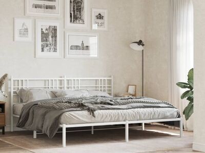 vidaXL metallist voodiraam peatsiga, valge, 200x200 cm