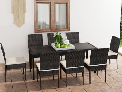 vidaXL 9-osaline aiamööbli komplekt, polürotang, must