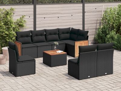 vidaXL 9-osaline aiadiivani komplekt patjadega, must, polürotang