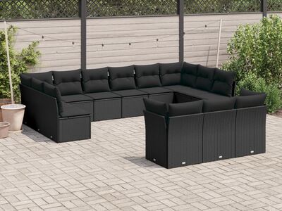 vidaXL 13-osaline aiadiivani komplekt patjadega, must, polürotang