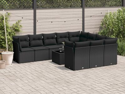 vidaXL 11-osaline aiadiivani komplekt patjadega, must, polürotang