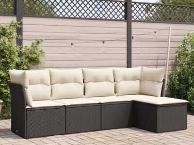 vidaXL 5-osaline aiadiivanikomplekt patjadega, must, polürotang
