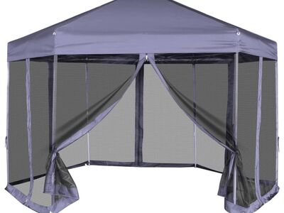 vidaXL kuusnurkne pop-up 6 külgseinaga peotelk, hall, 3,6 x 3,1 m