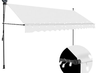 vidaXL käsitsi sissetõmmatav varikatus, LED, 350 cm, kreemjasvalge