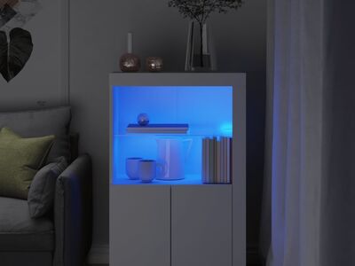 vidaXL külgkapp LED-valgustusega, valge, tehispuit