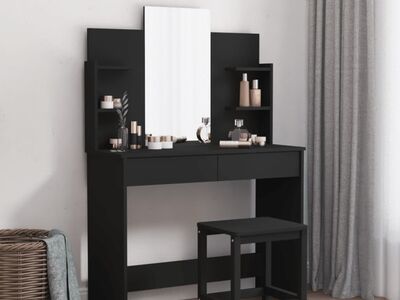 vidaXL tualettlaud peegliga, must, 96 x 39 x 142 cm