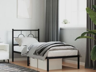 vidaXL metallist voodiraam peatsiga, must, 80x200 cm