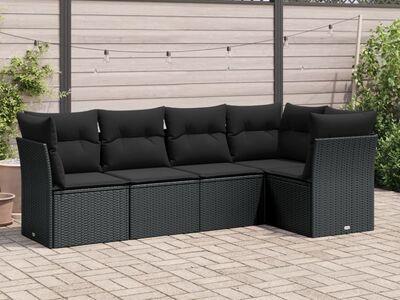 vidaXL 5-osaline aiadiivanikomplekt patjadega, must, polürotang