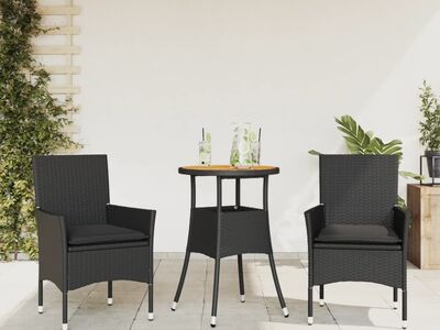 vidaXL 3-osaline aiamööbli komplekt patjadega must, PE-rotang/akaatsia