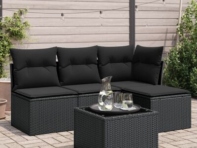 vidaXL 5-osaline aiadiivanikomplekt patjadega, must, polürotang