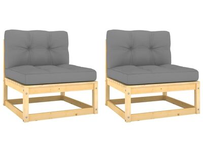 vidaXL aia keskmised diivanid hallide patjadega, 2 tk, männipuit