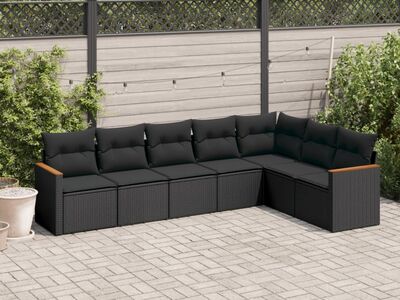 vidaXL 7-osaline aiadiivani komplekt patjadega, must, polürotang