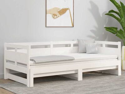 vidaXL väljatõmmatav päevavoodi, valge, männipuit, 2 x (80-200) cm