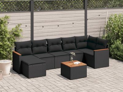 vidaXL 8-osaline aiadiivani komplekt patjadega, must, polürotang