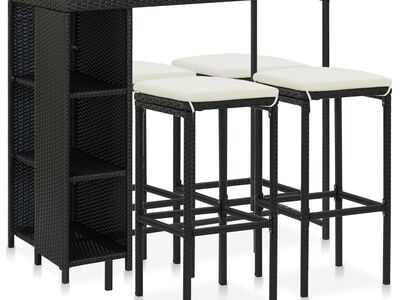 vidaXL 5-osaline aiabaari komplekt patjadega, polürotang, must