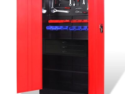 vidaXL kahe uksega tööriistakapp terasest 90x40x180 cm, must ja punane