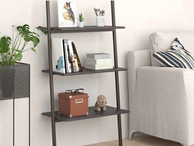 vidaXL 3 riiuliga redelriiul, must, 64 x 34 x 116 cm