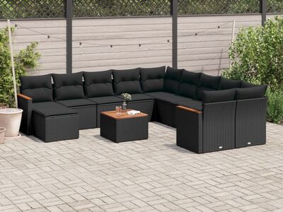 vidaXL 12-osaline aiadiivani komplekt patjadega, must, polürotang